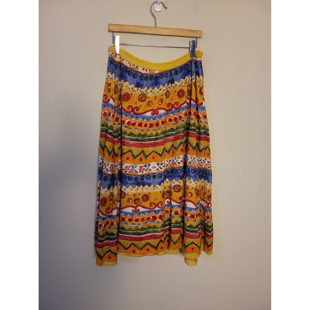 VTG Studio Works Colorful Midi Full Skirt Sz L Boho Indie Artsy Bohemian